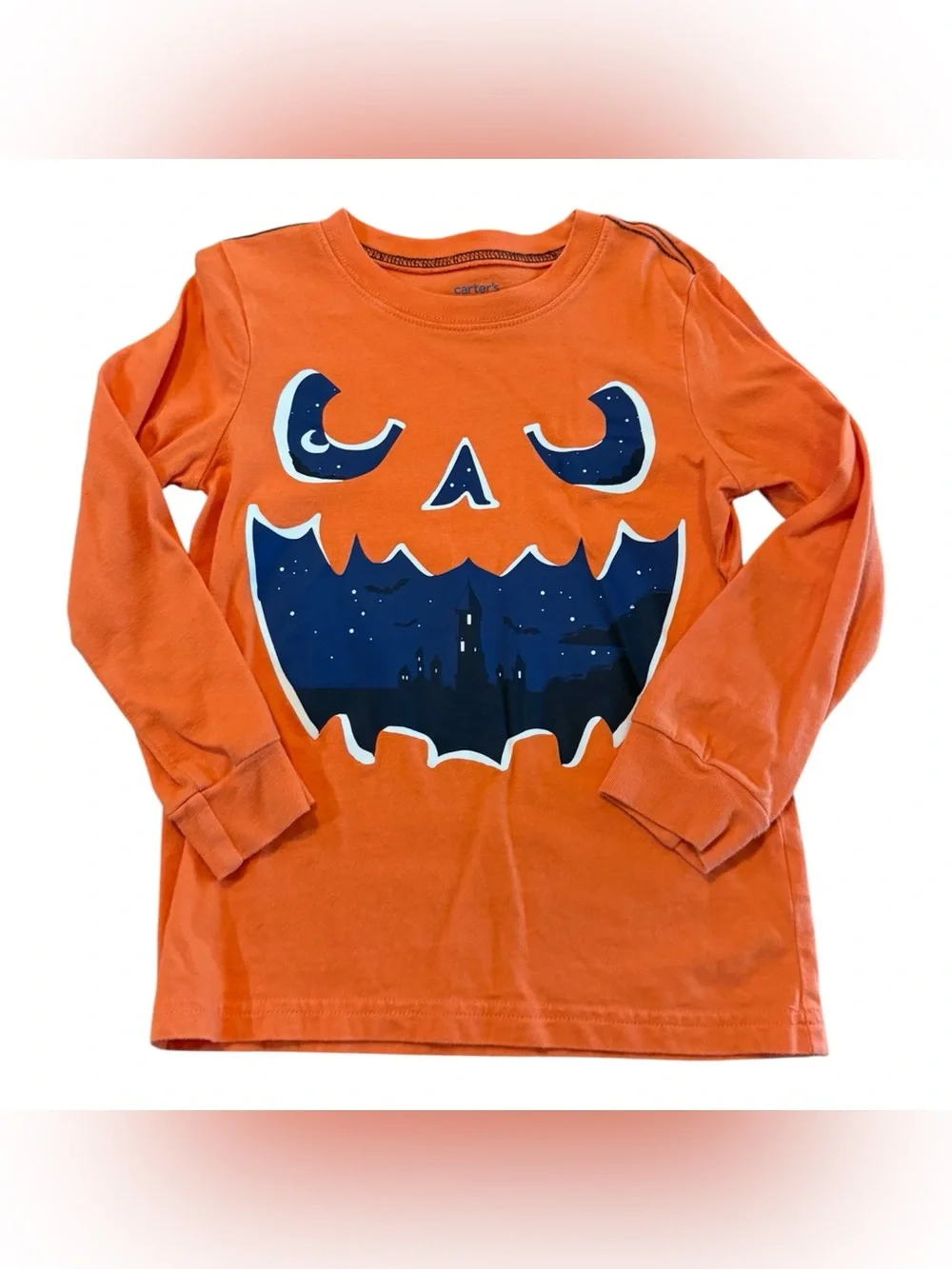 🎃 Carter’s Boys Size 5 Halloween Pumpkin Glow in Dark Long Sleeve Shirt